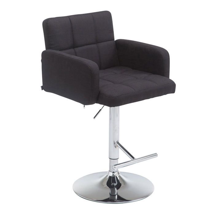 Tabouret de bar x1 avec accoudoirs et dossier confortable en tissu noir pieds metal chrome TDB10783
