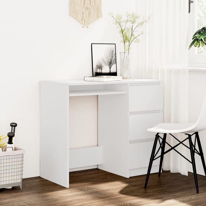 SALE 2025Bureau informatique multimédia - Bureau Blanc 90x45x76 cm - Bois d’ingénierie28 Kg 4836