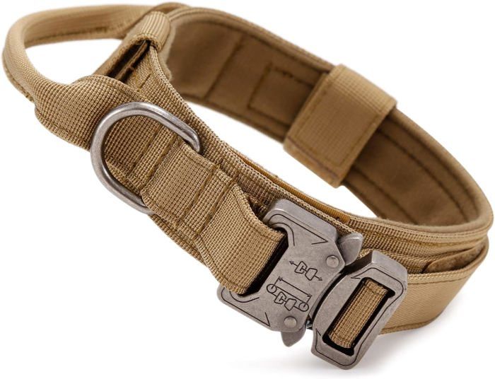 Comparer les prix de Collier de Chien Tactique avec Poignée de Commande Collier Réglable Militaire en Nylon Boucle en Métal Rembourré(Marron-M)