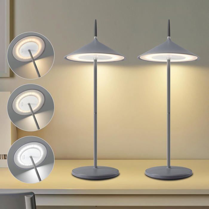 Homefire Lampe table sans fil lampe de chevet batterie lot de 2 lampes de table LED 1800mhA rechargeable tactile dimmable IP44 USB