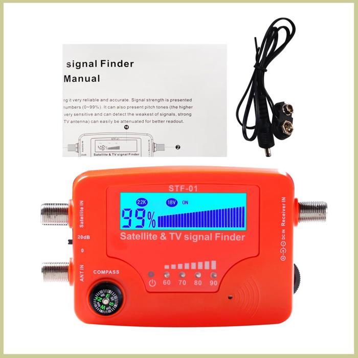 Détecteur de signaux satellite et TV 2 en 1 - Détecteur de signaux dantenne TV portable avec boussole alarme et buzzer