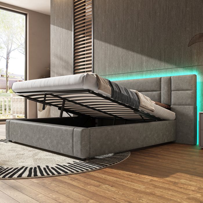 Ensemble Lit + Sommier + Matelas - Velours Gris Foncé - 160x200 Cm - Corsica - Mobilier Privé