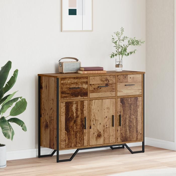 Moderne Commode Armoire de chambre - Bahut en vieux bois chêne 97x32 5x74 5 cm Bois reconstitué @FR(132014)