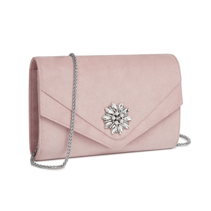 Pochette femme - Clutch cérémonie - Simili-suède & strass - Chaîne amovible - Pour smartphone 6 7