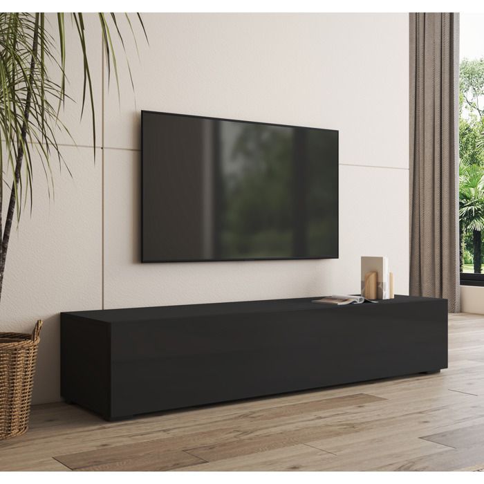 Meuble TV - DESIGN AMEUBLEMENT - Nora H2 - 160x40x32 cm - Noir brillant - 3 compartiments Meuble TV - DESIGN AMEUBLEMENT - Nora H2 - 160x40x32 cm - Noir brillant - 3 compartiments