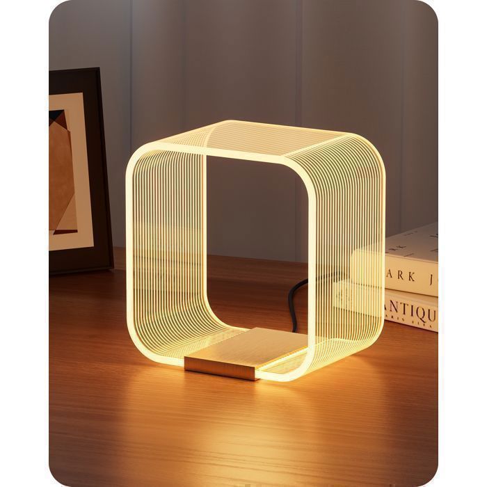 EDISHINE Lampe de Table LED Acrylique & Aluminium LED 4 W Lampe de Chevet avec Gravure Laser 3000 K pour Chambre et Salon