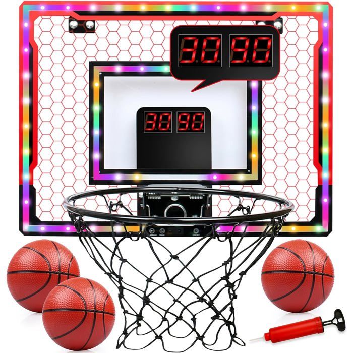Panier De Basket Intérieur Pour Enfants – 4 Balles – Panneau LED Et Affichage électronique – Anneau à Ressort – Installation Facile