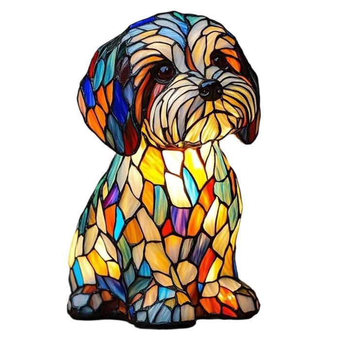 Lampe Chien En Résine – Veilleuse LED Artistique – Série Chiens Rétro – Ambiance Chaleureuse – 17 Cm