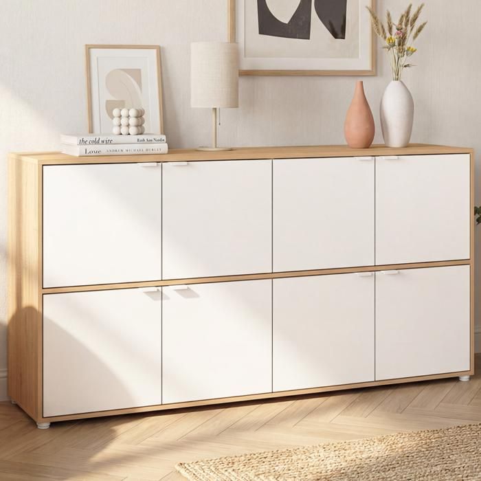 ID MARKET buffet 8 portes 139 cm Moderne bois et blanc