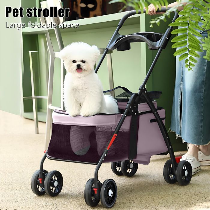 Comparer les prix de Poussette Animaux FIANAO – Pliable – Capote 180° – Roues Pivotantes – Frein Double – Grand Panier de Rangement – ROSE