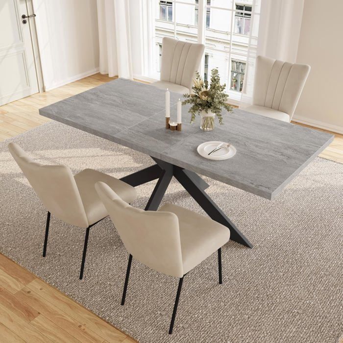 JIEXI Ensembles de salle à manger pour 4 à 6 personnes table à rallonges (table 130-170 cm + 4 chaises beiges)