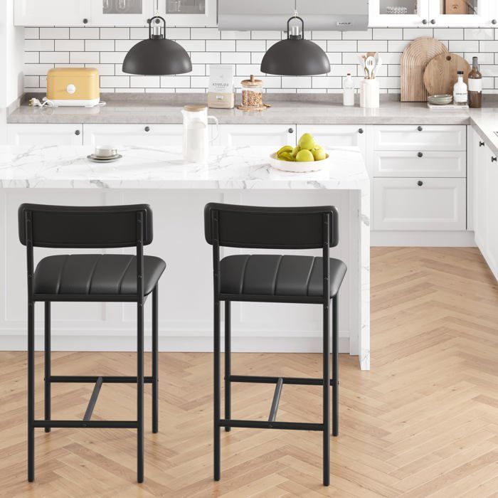 Lot de 2 Tabourets de Bar - Chaise de Cuisine - 95 cm - Noir