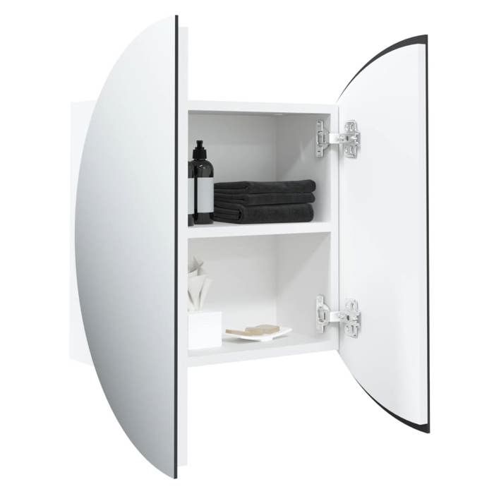 Moderne Cabinet de salle de bain SOLOMOON ARMOIRE WC Avec miroir rond et LED Blanc 47x47x175 cm MM882