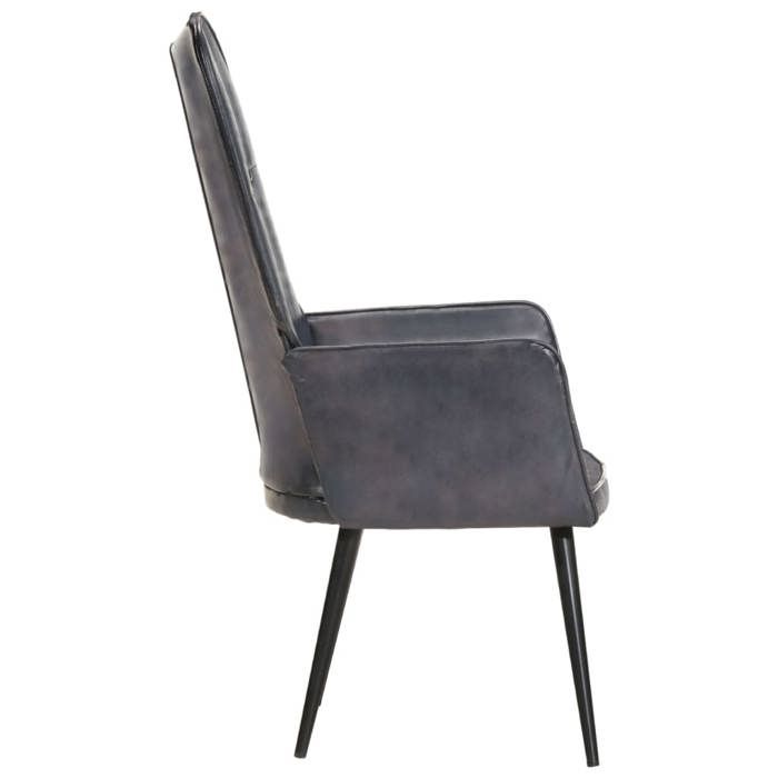 TOP 2026 Chaise Relax - 1 place Fauteuil - à oreilles - Gris Cuir véritable - 55x41x97 cm FF4822