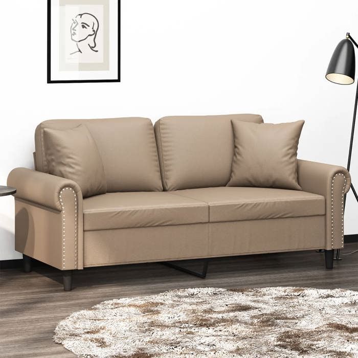 NEW 2026 Canapé moderne - Design ergonomique - pour salon - 2 places avec oreillers cappuccino 140 cm similicuir L2018