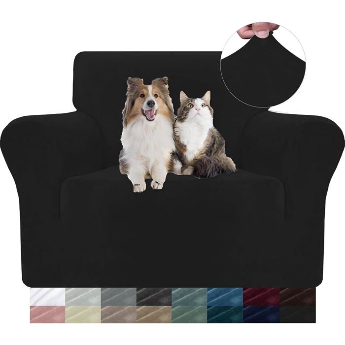 Housse de Canapé Extensible en Velours XJYDNCG Protection Canapé Antisalissure 1 Places - Noir