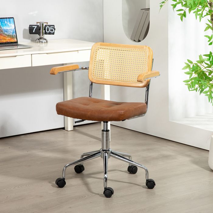 Chaise de bureau - AKOZON - 10225 - dossier rotin PE - assise mousse haute densité - hauteur réglable roulettes