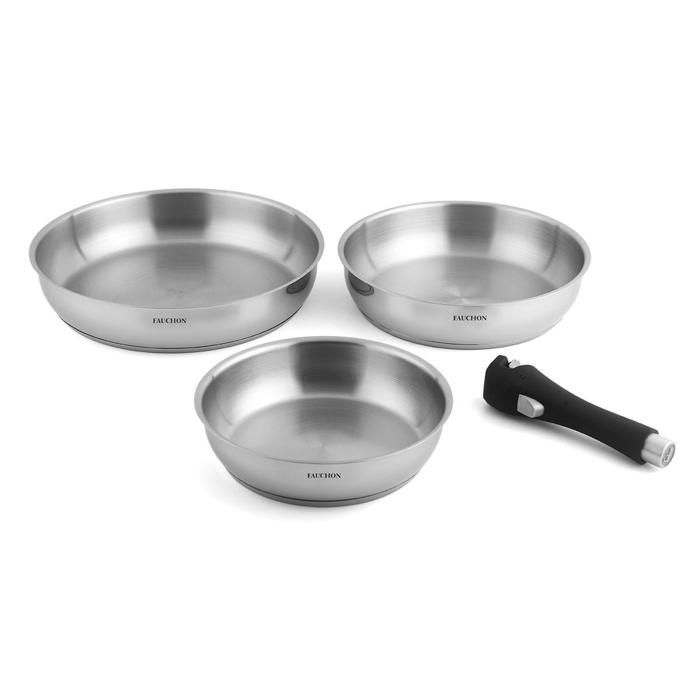 FAUCHON ART DE LA TABLE - 3 poêles 20/24/28 cm amovible inox 18/8 induction