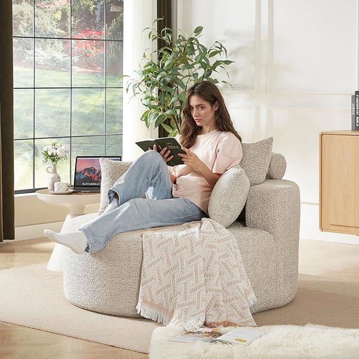 Fauteuil Rond Surdimensionné Beige 112x105x59 cm – Velours Côtelé ...