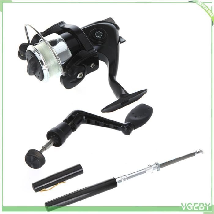 Fafeicy matériel de pêche Mini stylo de poche en aluminium canne à pêche + moulinet sport materiel Noir