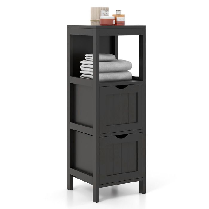 COSTWAY Colonne de Salle de Bain avec 2 Tiroirs Amovibles Etagère Ouverte pour Salle De Bain Chambre Salon 30 x 30 x 90cm Noir COSTWAY Colonne de Salle de Bain avec 2 Tiroirs Amovibles Etagère Ouverte pour Salle De Bain Chambre Salon 30 x 30 x 90cm Noir