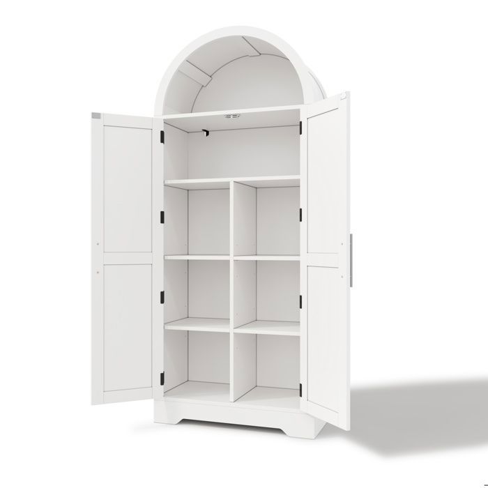 Vitrine haute arquée blanche 170 x 70 x 35 cm en MDF avec portes étagères réglables et espace ouvert