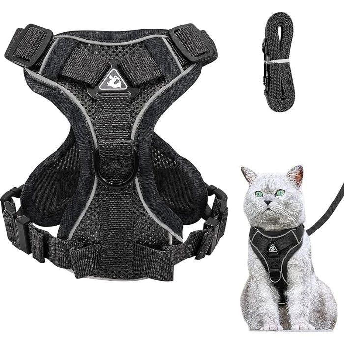 Harnais de poitrine réglable souple anti-fugue avec laisse pour chat chien chiot (noir taille XS) Noir XS