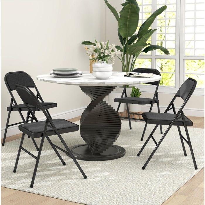 Lot de 4 chaises pliantes noires en métal assise rembourrée en polyester aspect lin 45 x 46 x 78 cm