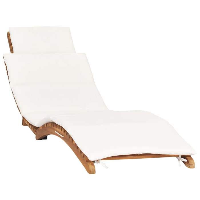 Chaise longue pliable avec coussin de teck - vidaXL - bain de soleil - Bois - Blanc crème - 175 x 50 x 55 cm - coussin inclus qkx34m
