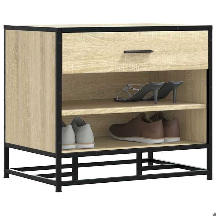 Meuble Banc à chaussures chêne sonoma bois dingénierie et métal SIEGE - ASSISE FF6431