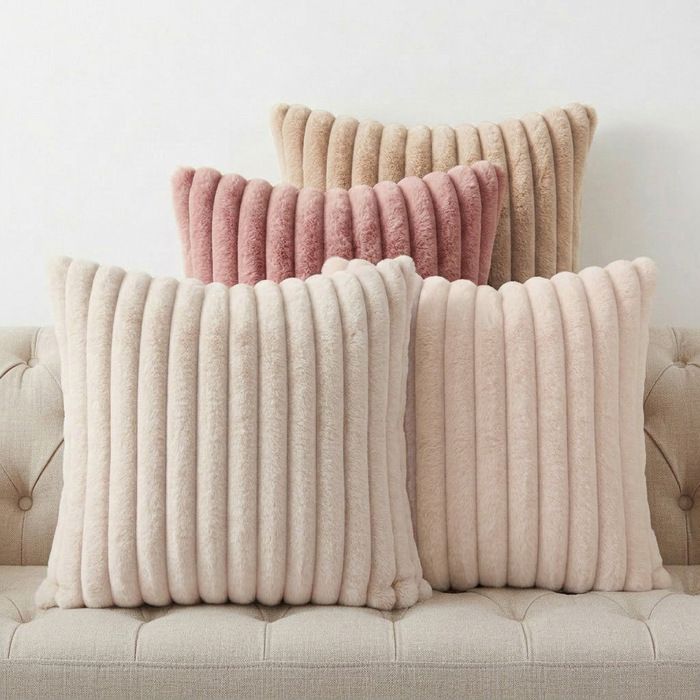 Housses de Coussin 50×50cm 4 Pièces Coussin Doux Blanc en Velours Doux Coussin Doux Canapé avec Fermeture Éclair CachéeStyle D