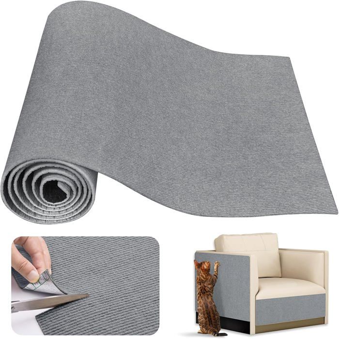 Griffoir Chat Canapé 200X40cm Tapis Griffoir Adhésif Anti Griffe DIY Protection Canapé pour Meubles Murs (Gris Clair)