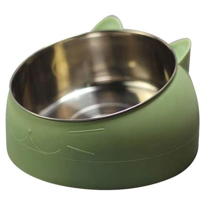 Gamelle Chat 1L Bol pour Animaux en Acier Inoxydable Base Antidérapante Anti-débordôment Tapis en Caoutchouc Grand Bol Chien Vert-