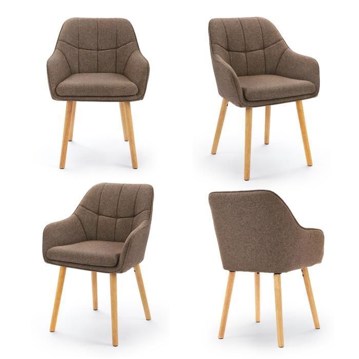 GOEURVANT Lot de 4 Chaises de Salle à Manger Tissu Texturé Marron Moka Chaise Capitonnée Ergonomique avec Accoudoirs Pieds Bois