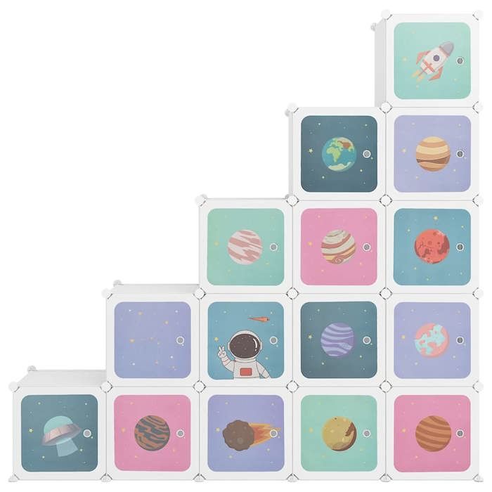 Elégance-Chic Armoire de rangement pour enfants - avec 15 cubes - Blanc - PP - 155 x 31 5 x 154 cm - organisateur de chaussures_001