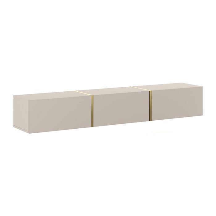 Meuble TV suspendu avec 3 portes - Beige et doré - MARZIALO Meuble TV suspendu avec 3 portes - Beige et doré - MARZIALO
