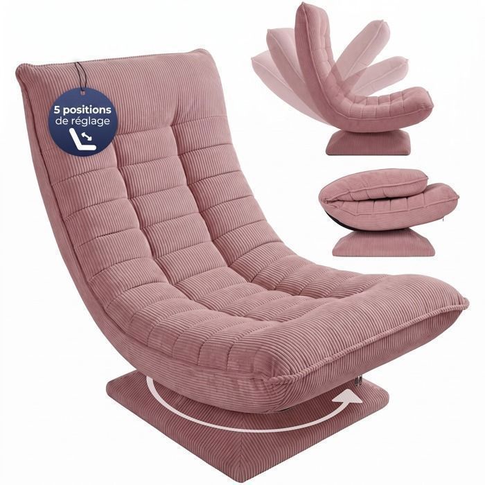 CASARIA Fauteuil tout confort velours côtelé vieux rose pivotant 360 degrés sièges bas sol CASARIA Fauteuil tout confort velours côtelé vieux rose pivotant 360 degrés sièges bas sol
