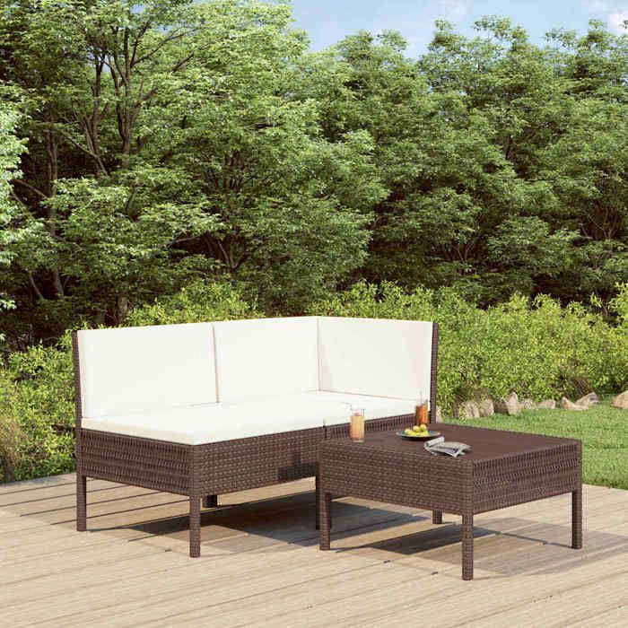 Brun Meuble de jardin - VIDAXL - Salon de jardin - (3 pcs) - avec coussins Résine tressée Marron m1049