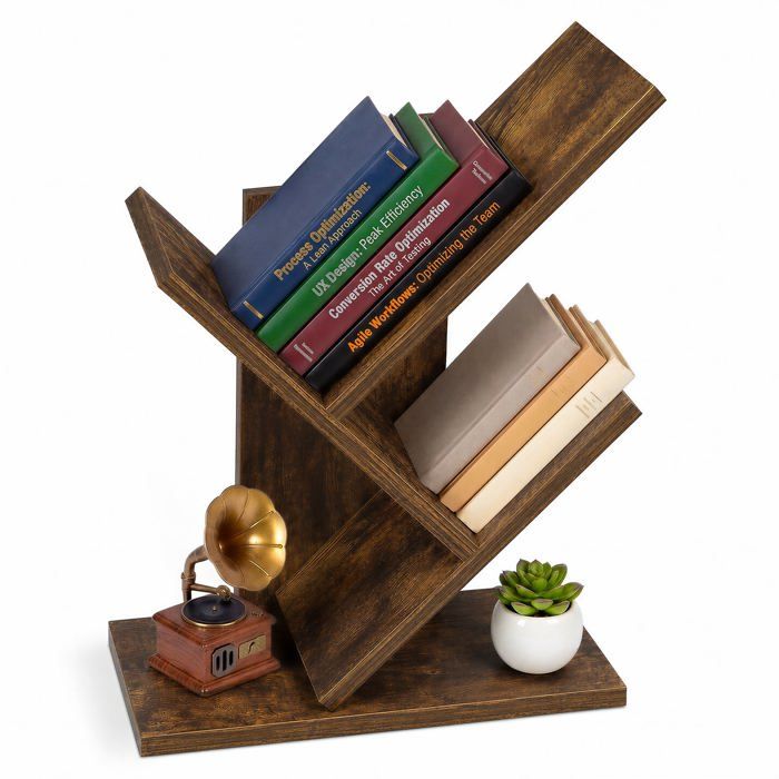 VOUNOT® Bibliothèque arbre étagère à livres 30x16x40.5cm - Anti-basculement - Marron Rustique VOUNOT® Bibliothèque arbre étagère à livres 30x16x40.5cm - Anti-basculement - Marron Rustique