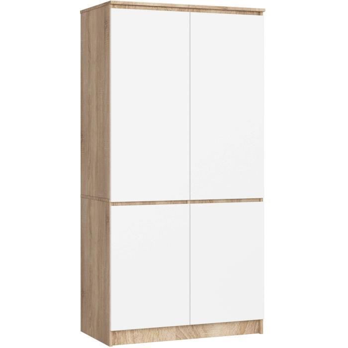 Armoire AKORD S90 Chêne Sonoma 90 cm 4 portes façade Blanche 4 étagères 90x51x180 cm Armoire AKORD S90 Chêne Sonoma 90 cm 4 portes façade Blanche 4 étagères 90x51x180 cm