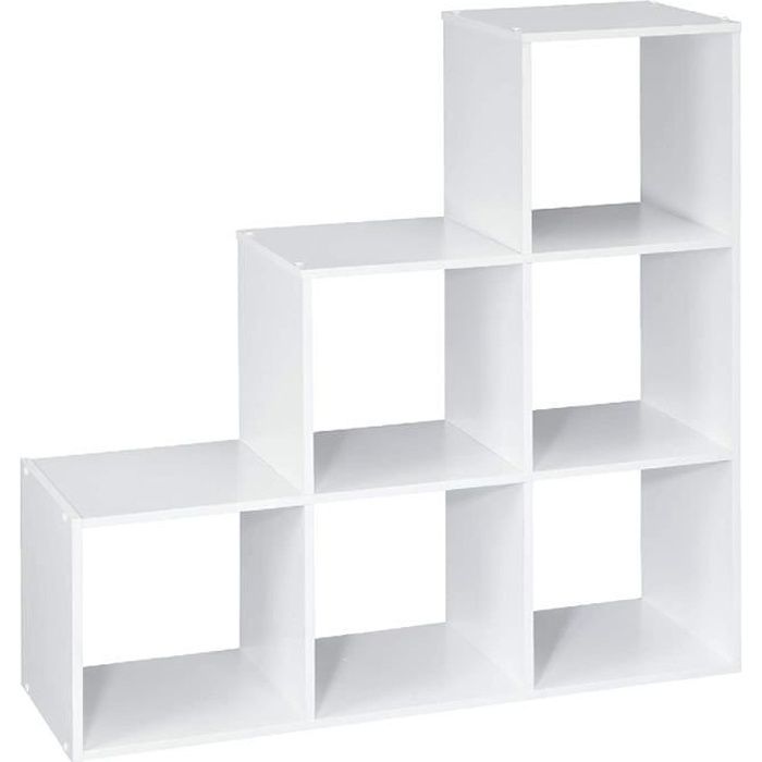 meuble de rangement en escalier, bibliothèque, 6 compartiments 90*30*90cm blanc