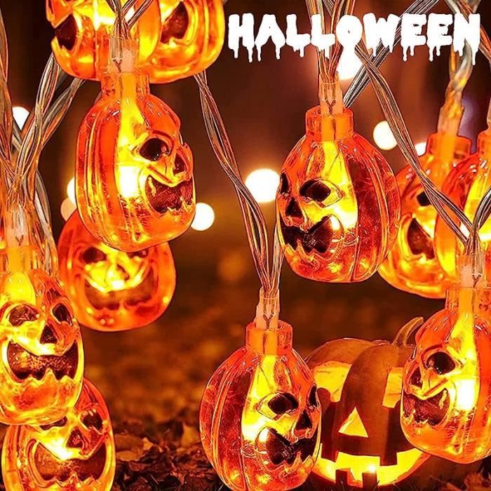 Guirlande Lumineuse Halloween Citrouille 3m 20 LED - À Piles, Pour Intérieur/extérieur - Décoration Fête Effrayante
