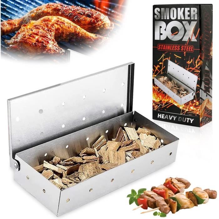 Boîte à Fumoir En Acier Inoxydable Pour Barbecue | Compatible Gaz/charbon | 22,2x9,6x4,4cm | Donnez Du Goût à Vos Grillades