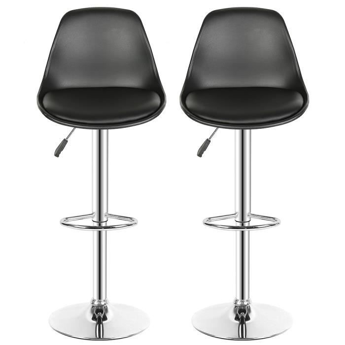 Tabouret de bar noir réglable en hauteur - Chaise de cuisine - 38*(83-103)cm - 2pcs