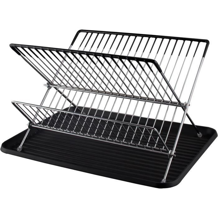 Égouttoir à Vaisselle Sur évier Avec Plateau Anti-goutte – 43x29x12,5 Cm – Support Ustensiles Amovible – Brosse Incluse – Noir Ou Blanc