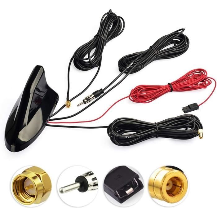 Antenne DAB+ Pour Autoradio - Câble 3 Mètres, Amplificateur De Signal, Compatible Pioneer, Kenwood, JVC, Alpine