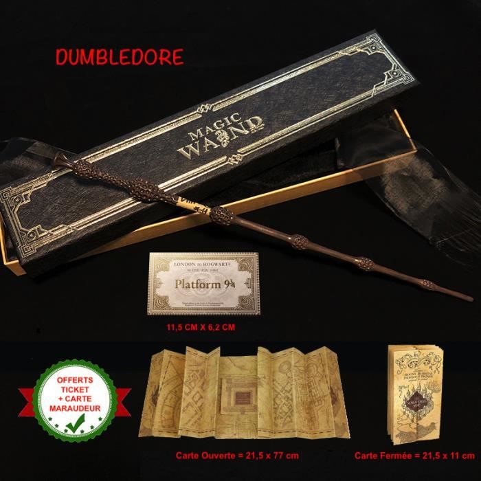 Baguette Dumbledore Harry Potter Métal/résine + carte Hogwarts +