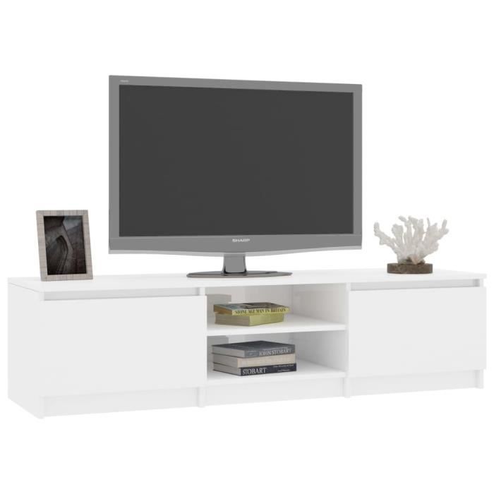 Meuble TV - KAI - 140x40x35 5 cm - Blanc brillant - 2 tiroirs - Aggloméré Meuble TV - KAI - 140x40x35 5 cm - Blanc brillant - 2 tiroirs - Aggloméré