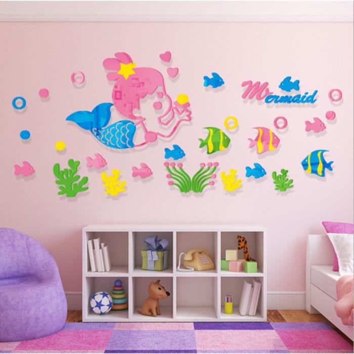 Sticker mural en tissu repositionnable sirène pour chambre de bébé