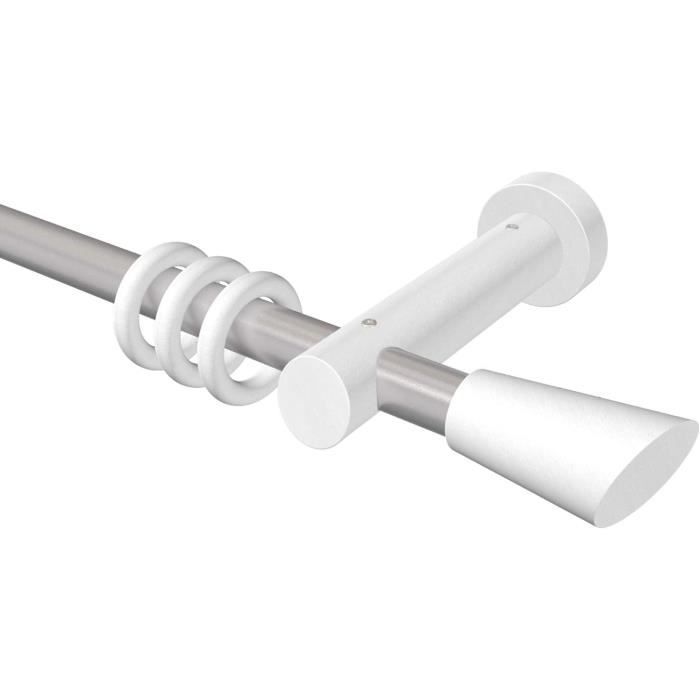 Flairdeco Tringle à Rideaux Métal & Bois Hêtre 20 Mm – 160 Cm, 1 Voie, Noir/Hêtre Laqué, Avec 16 Anneaux, Embouts Et Supports Muraux/Plafond